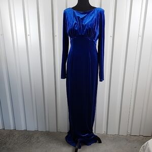 Laura Byrnes California Beatrix Blue Velvet Long Sleeve Dress Size XL Pin Up